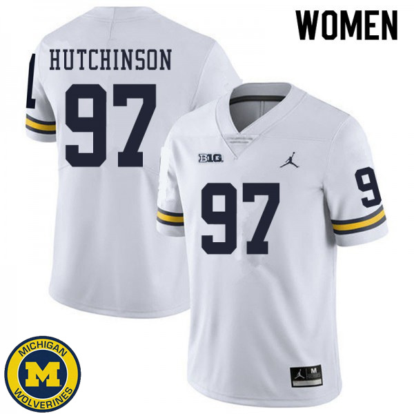 Womens University of Michigan #97 Aidan Hutchinson White NCAA Football Jersey